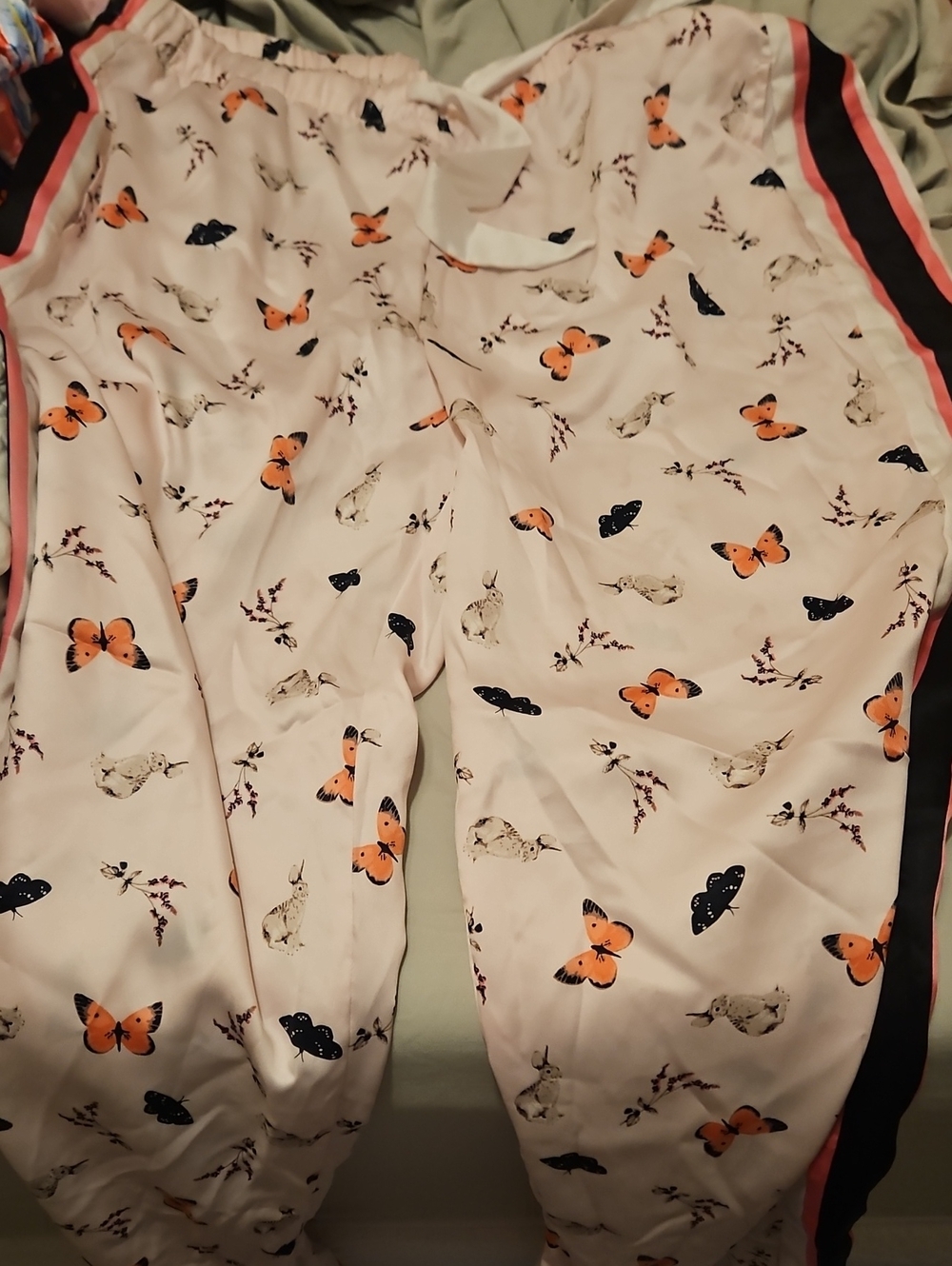 Victoria's Secret Light Pink Butterfly-Print Joggers with Side Stripes